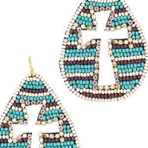 Turquoise Beaded Cross Earrings